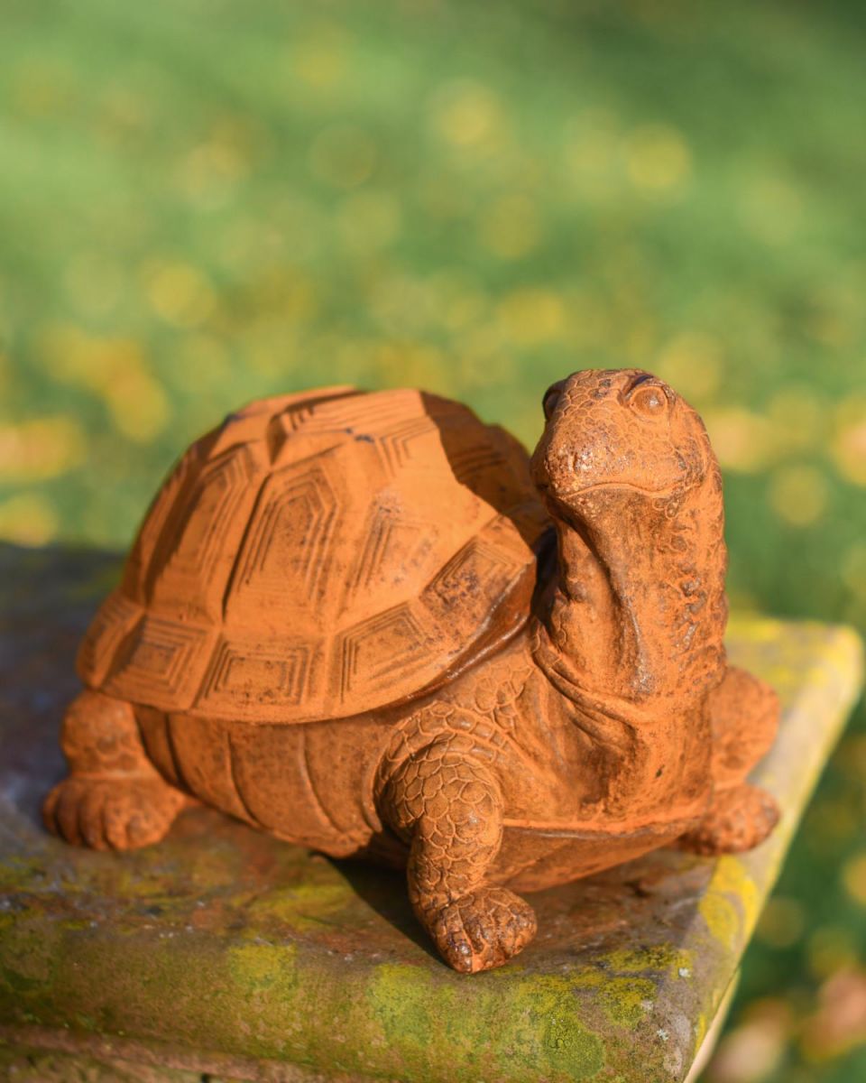 Rustic Cast Iron Tortoise Garden Sculpture - Facing Right