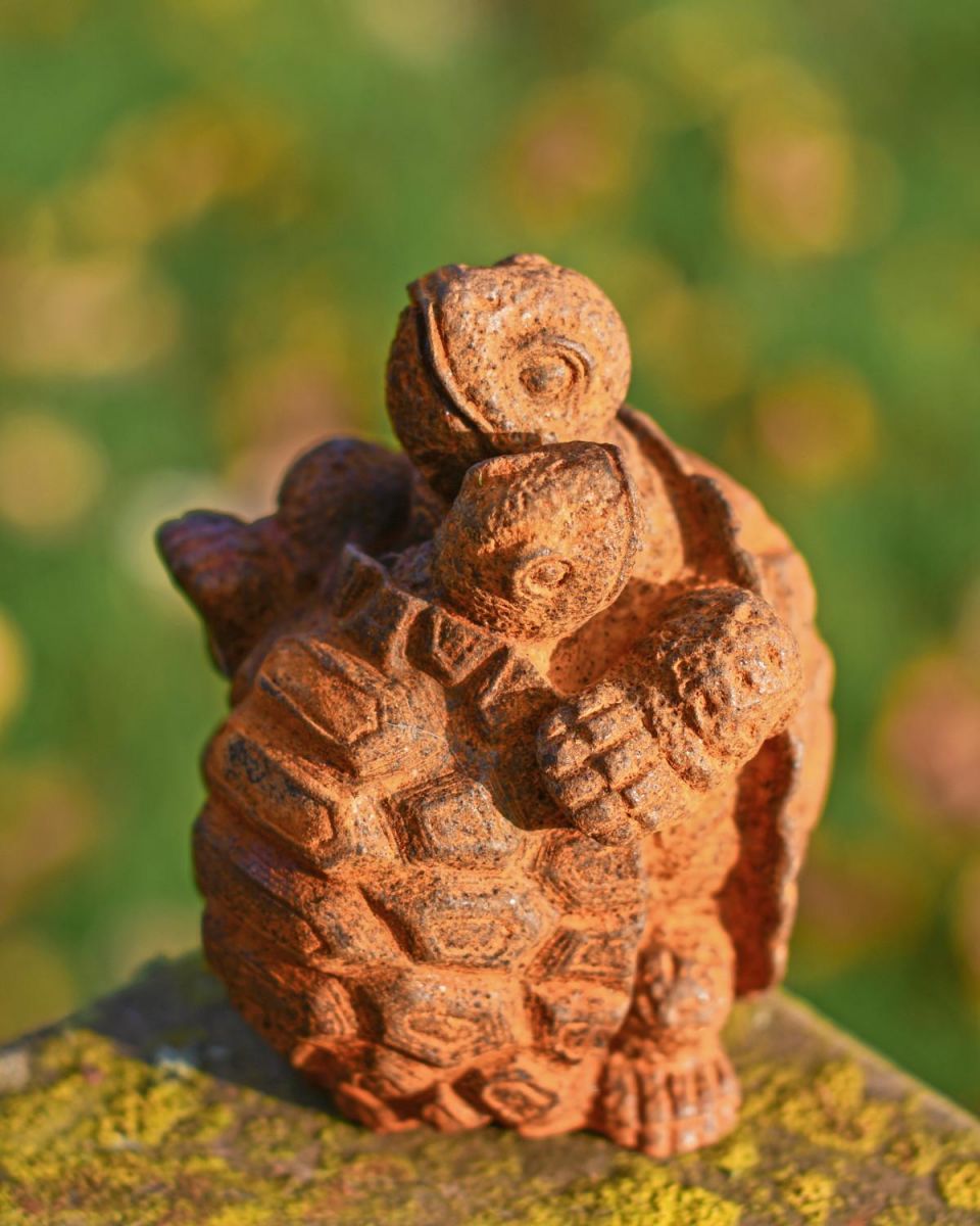Rustic Cast Iron "Warm Embrace" Tortoise Garden Sculpture