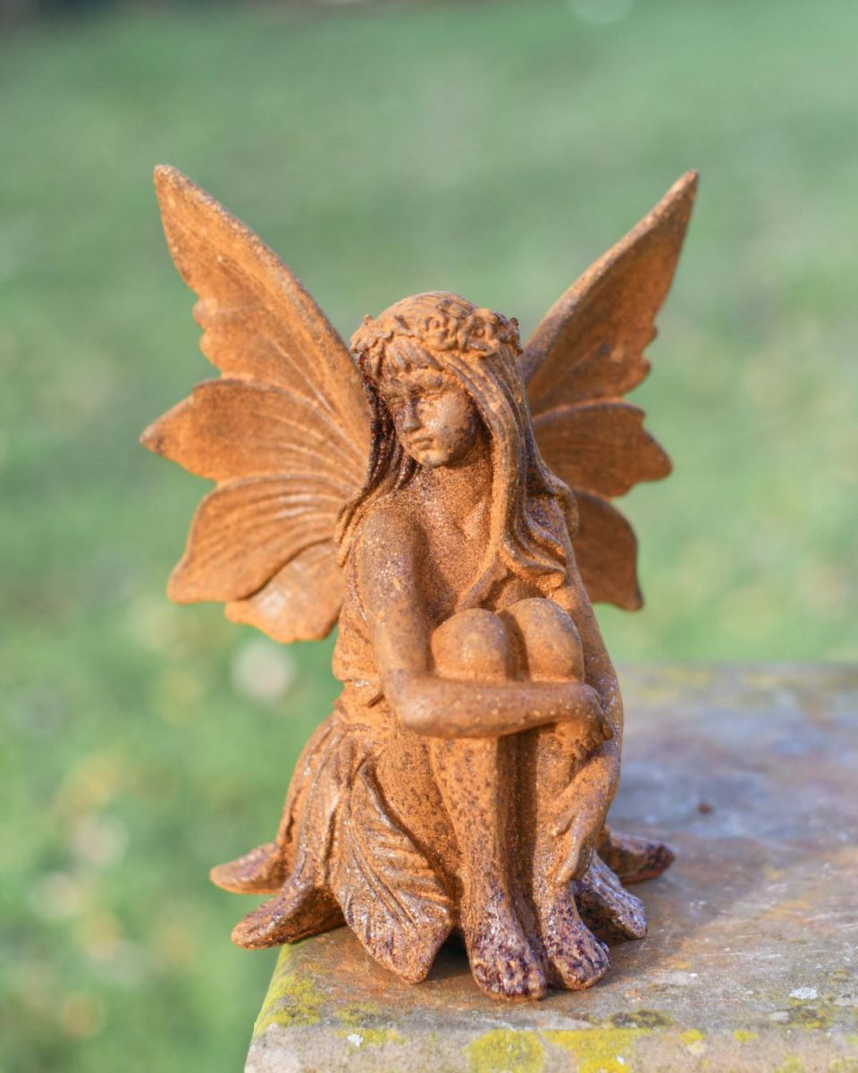 Rustic Cast Iron "Winged Angel" Garden Sculpture