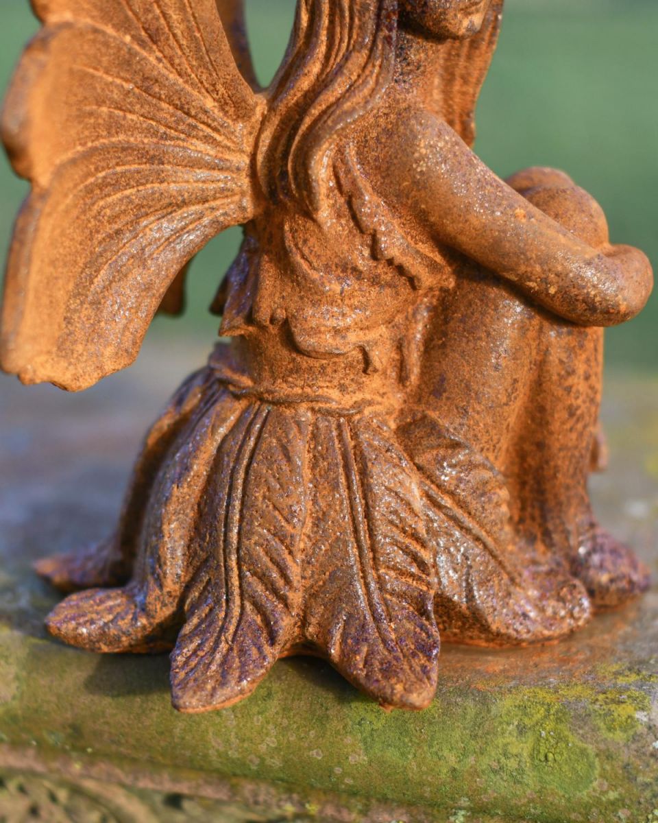 Rustic Cast Iron "Winged Angel" Garden Sculpture in Situ