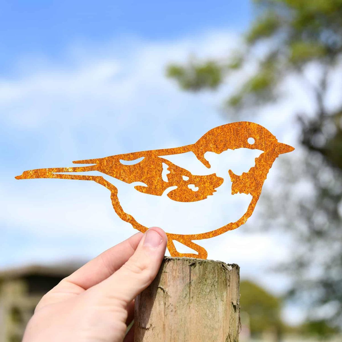 Scale Shot of Rustic Coal Tit Steel Fence Topper Scale Shot of Rustic Coal Tit Steel Fence Topper