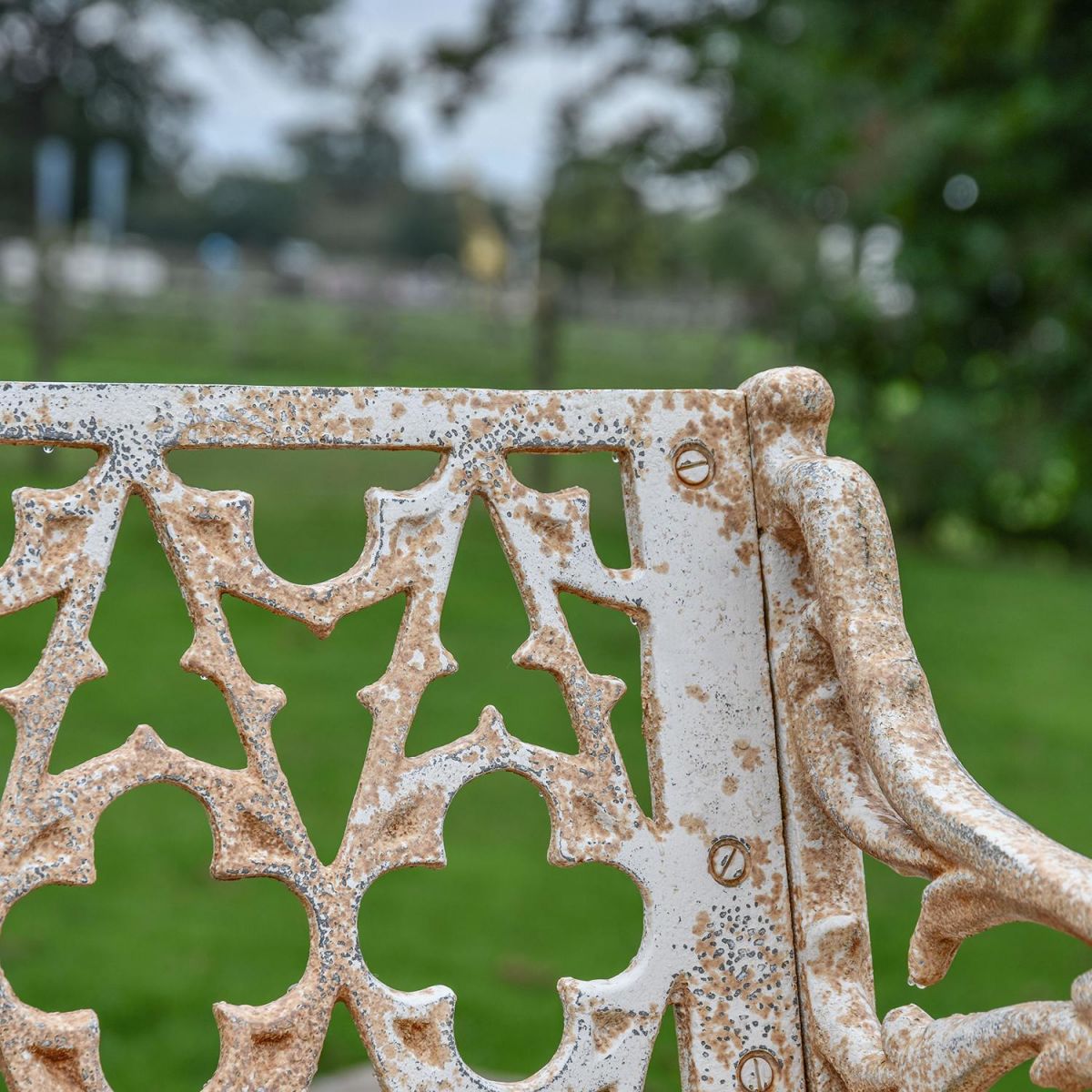 Close-up of the Rustic Cream Finish on the Bench