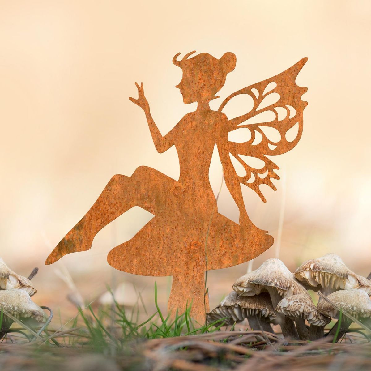 Flower Fairy Sitting on Toad Stool Silhouette in Use Outdoors