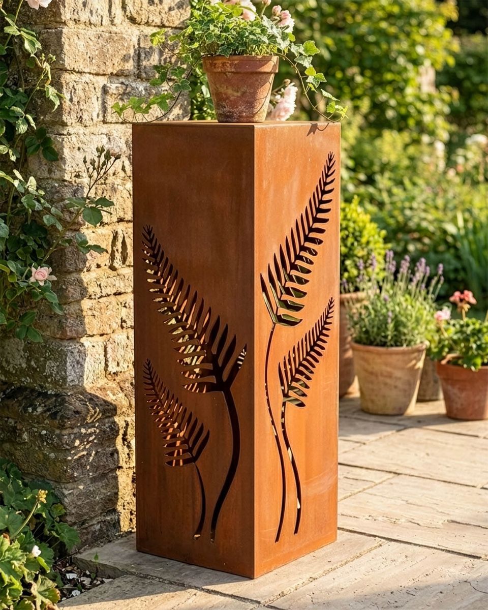 Rustic Fern Decorative Garden Column Digital Illustration
