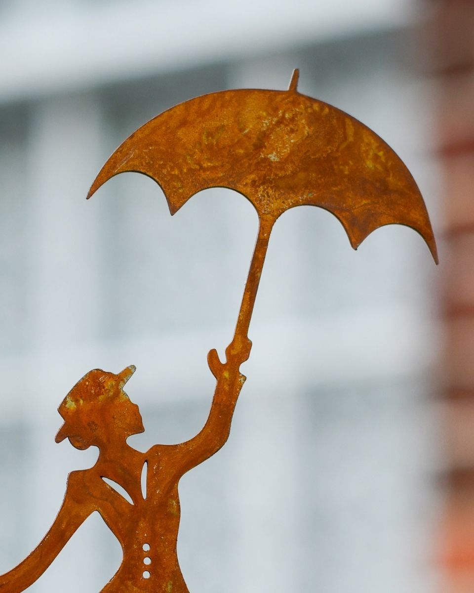 Rustic Flying Nanny Artistic Plant Pot Spike - Set of Two closue up of umbrella