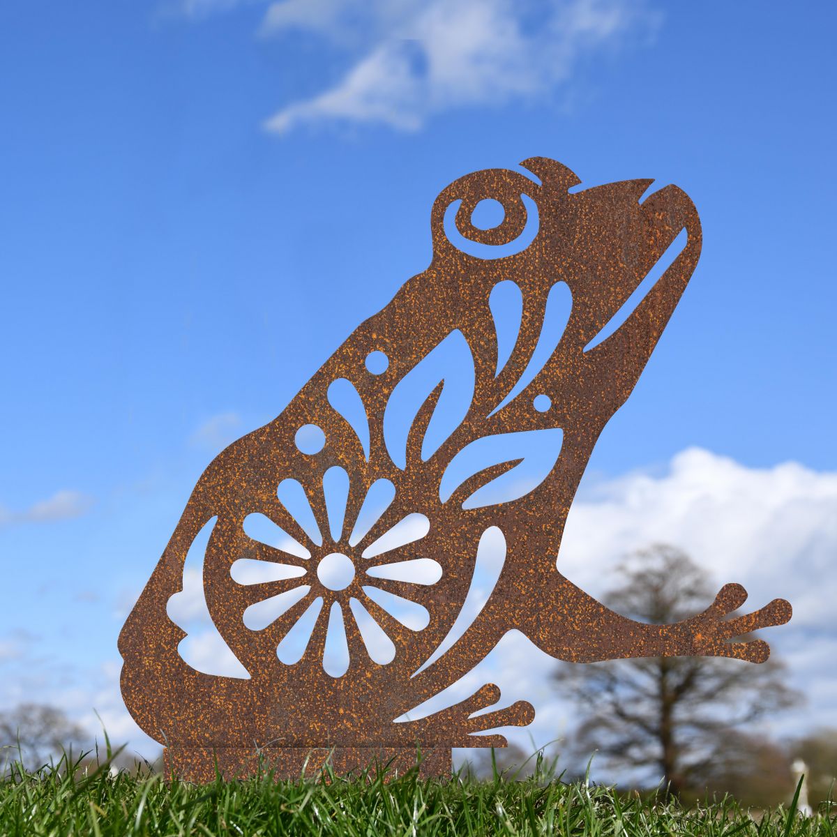 Rustic Floral Frog Garden Silhouette 