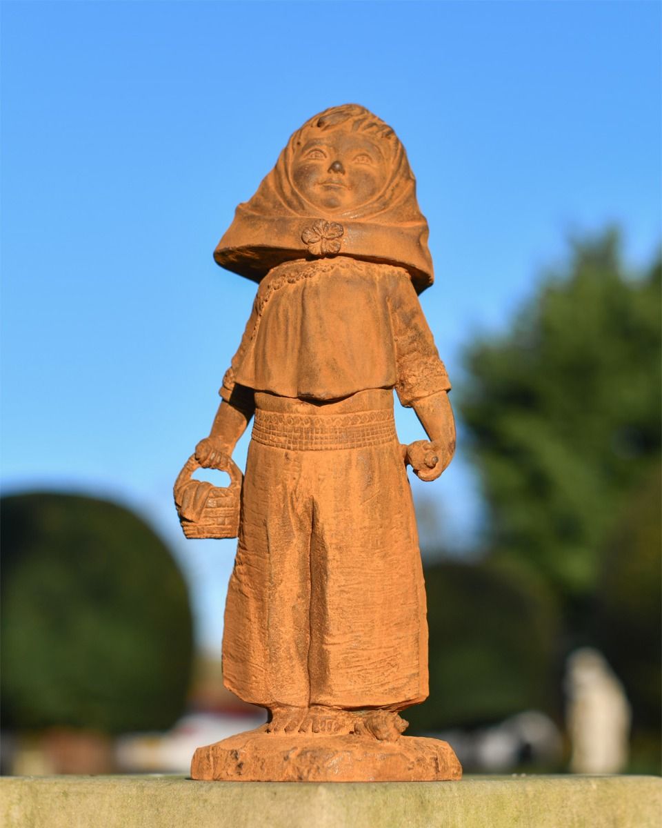 Rustic Cast Iron Girl With Basket  Rustic Cast Iron Girl With Basket