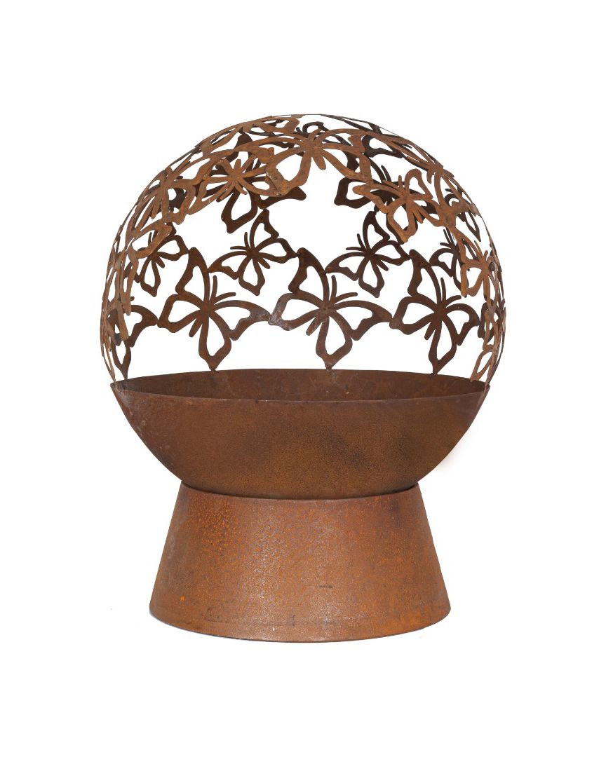 Globe Fire Pit with a Butterfly Design in a Rustic Finish