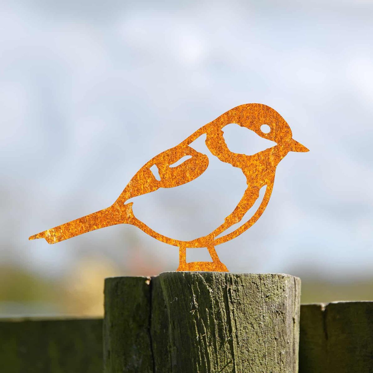 Rustic Steel Fence Topper with Great Tit Design Rustic Steel Fence Topper with Great Tit Design