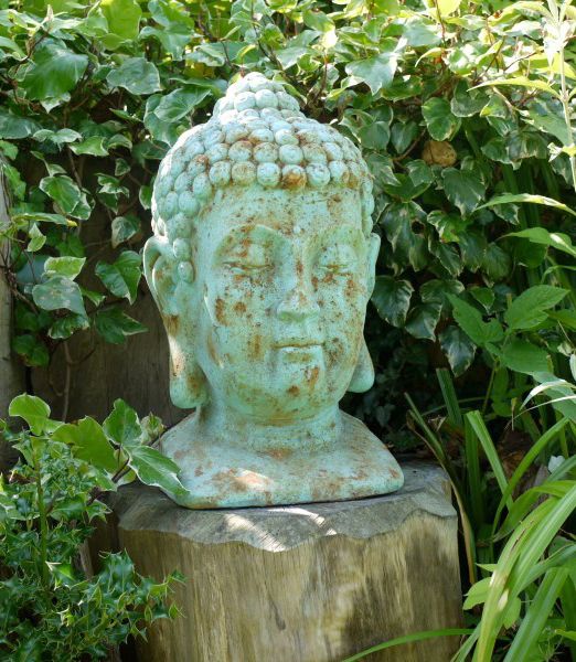 Rustic Green Buddha Head Statue
