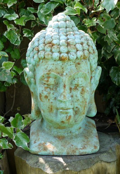 Rustic Green Buddha Head Statue