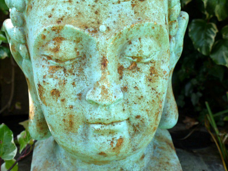 Rustic Green Buddha Head Statue