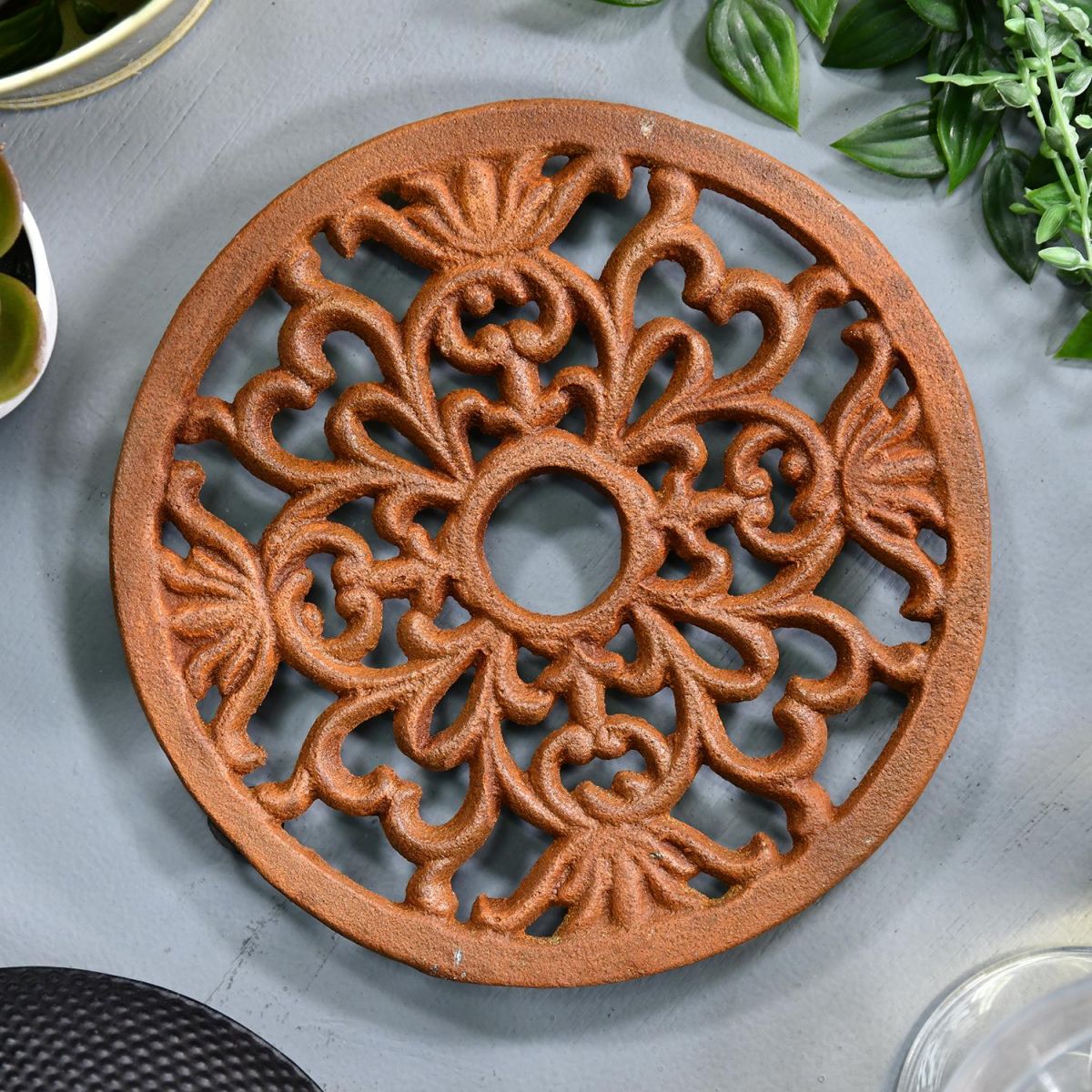 Rustic Heavy Duty Round Trivet Created From Cast Iron