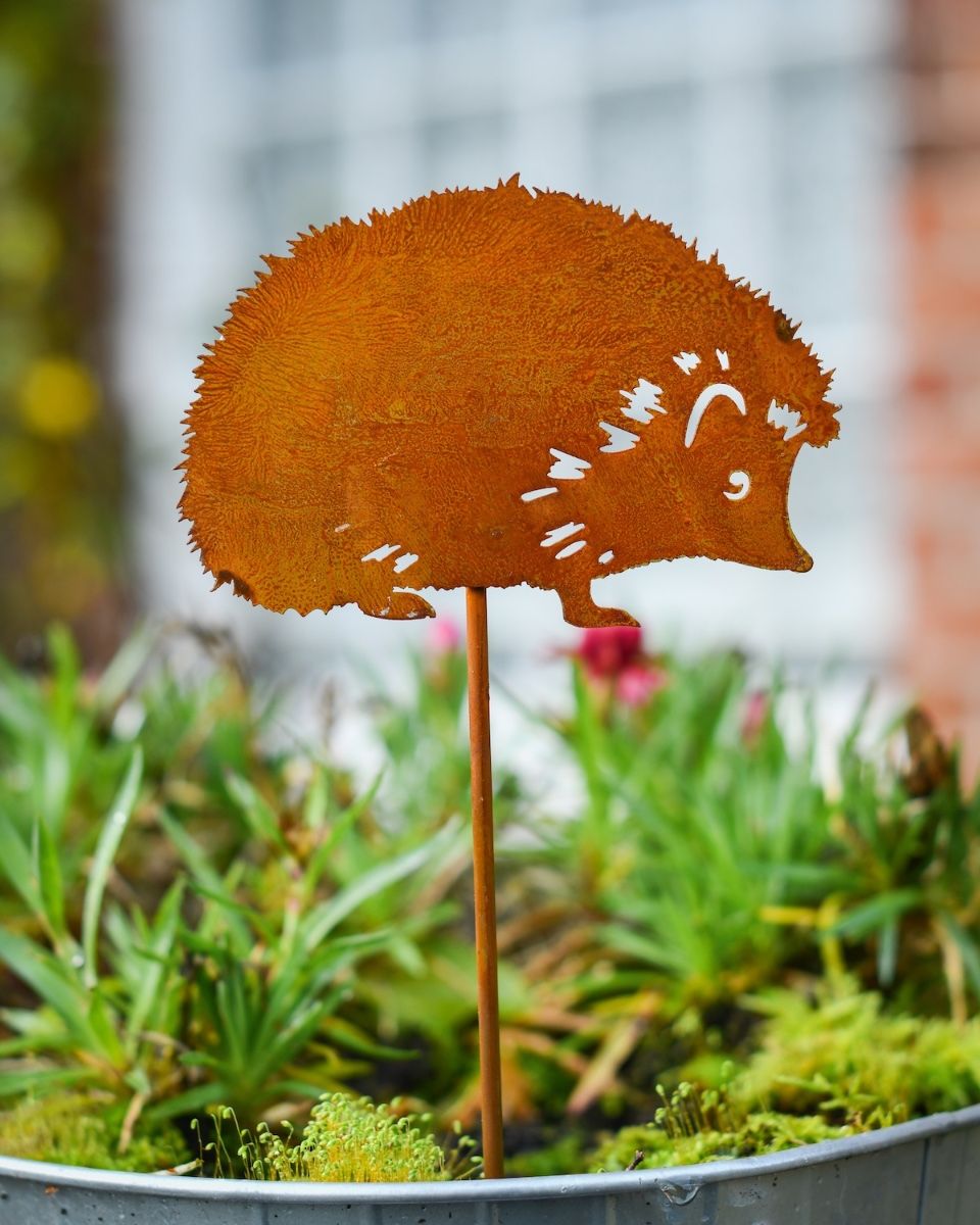 Rustic Hedgehog Artistic Plant Pot Spike - Set of Two