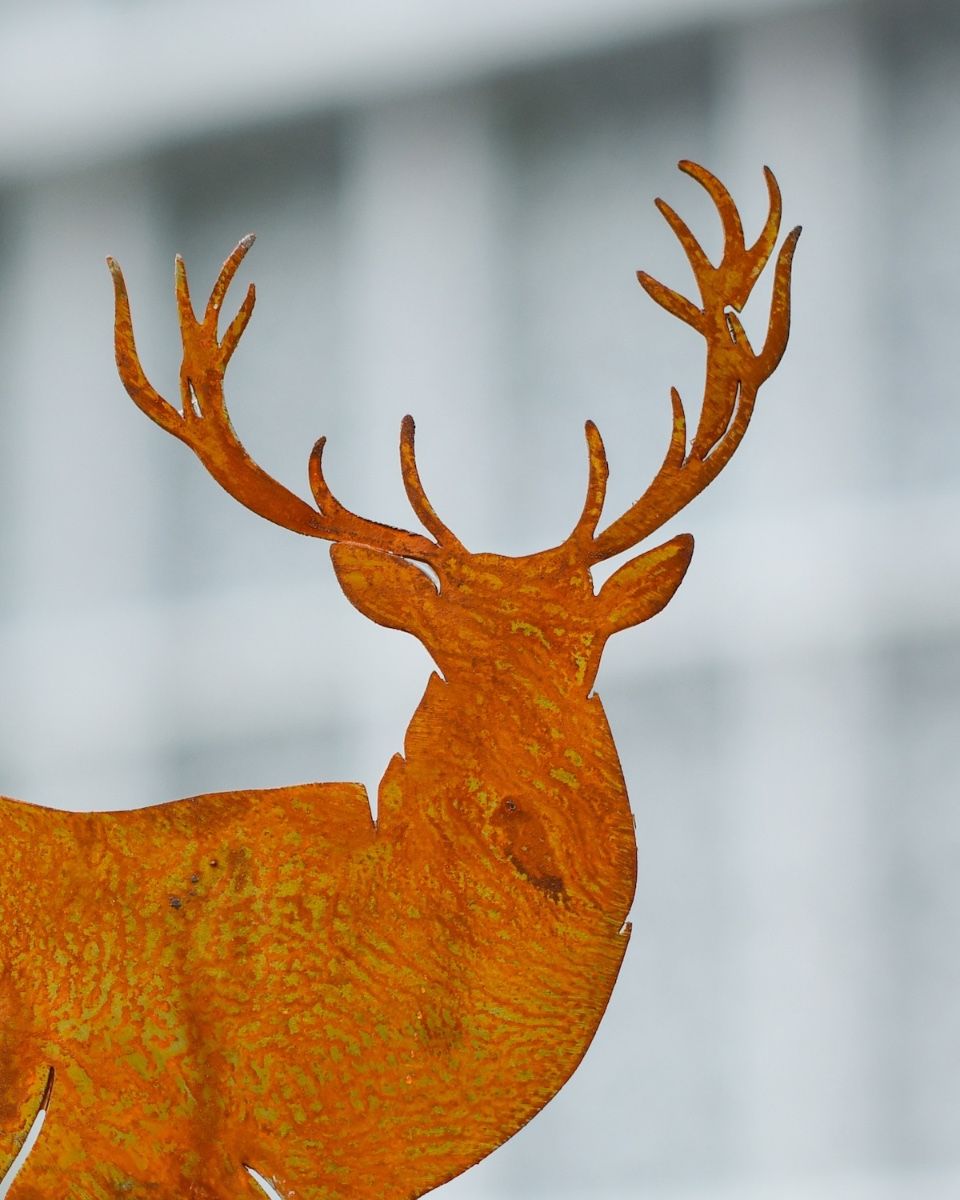 Rustic Highland Stag Artistic Plant Pot Spike - Set of Two head