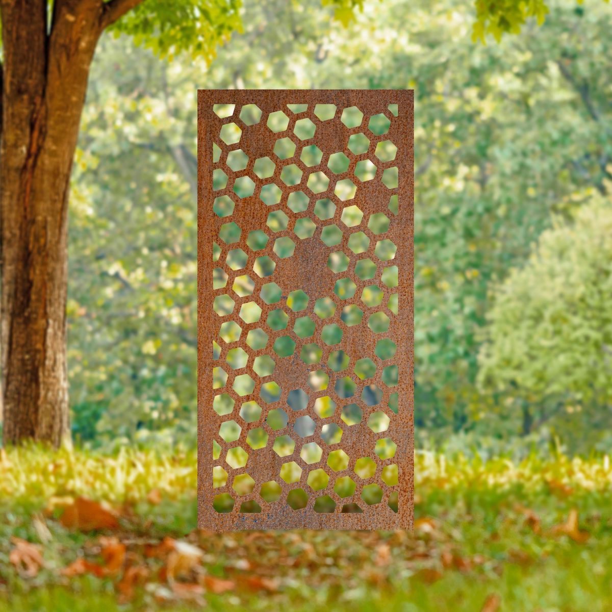 Intricate cut out detail on Rustic Honeycomb Garden Screen