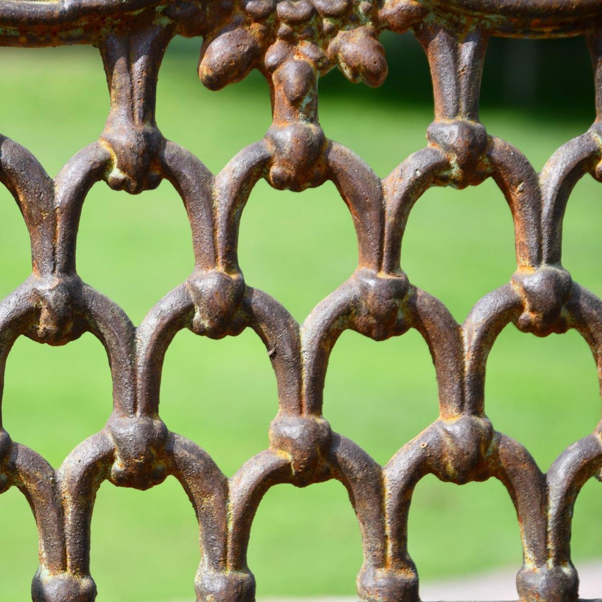 Close up of rustic cast iron back rest 