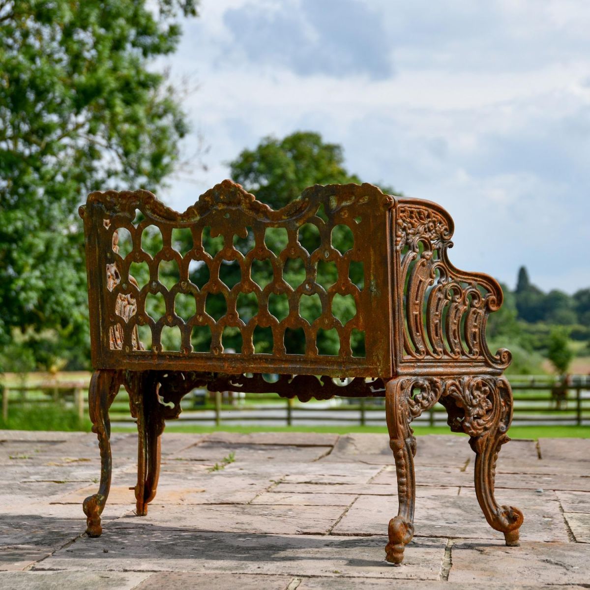 Rear view of Ornate Rustic Cast Iron Garden Bench 