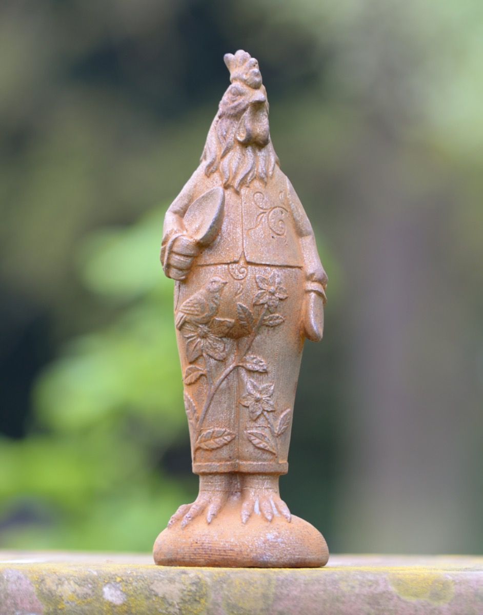 Cast Iron Gardening Rooster Sculpture