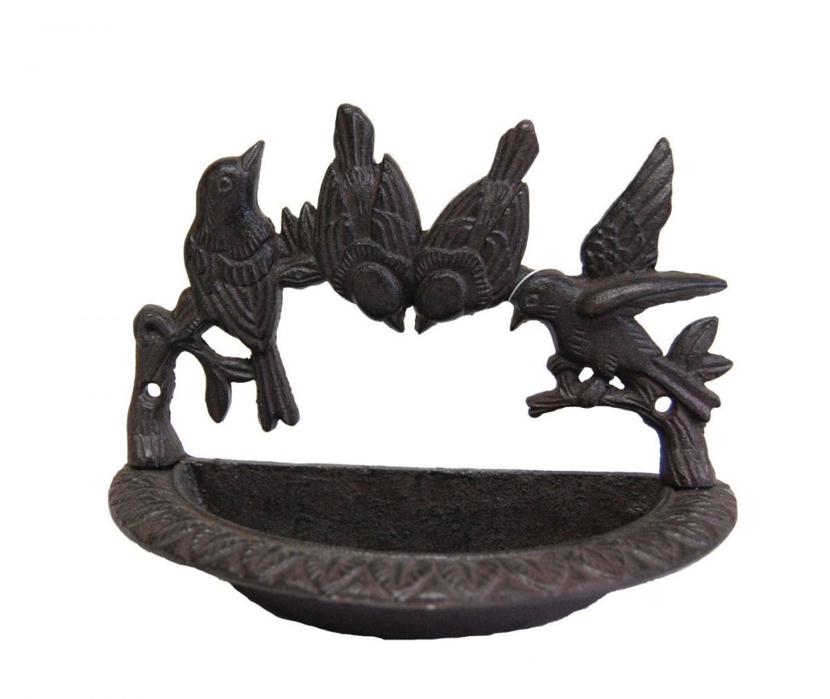 Rustic Finish Wall Mountable Bird Bath Created From Cat Iron
