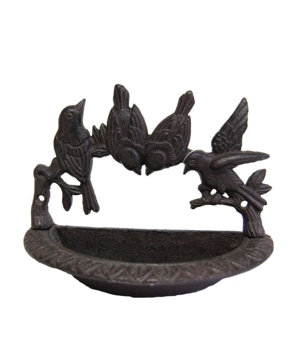 Antique Cast Iron "Four Birds" Wall Planter Finished in Black