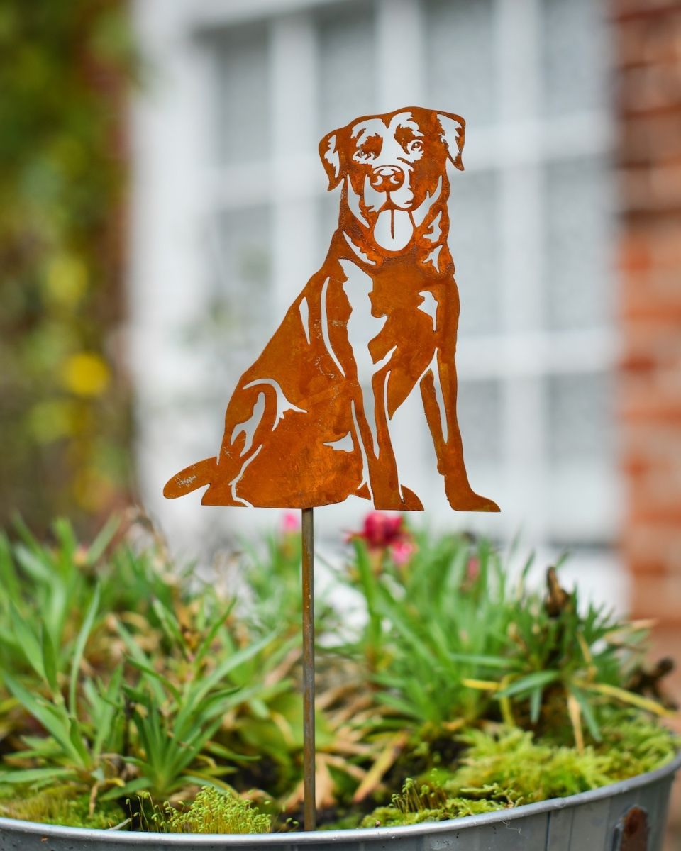 Rustic Labrador Artistic Plant Pot Spike - Set of Two