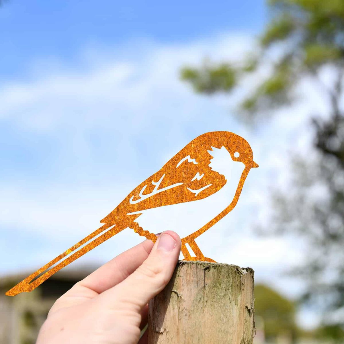 Scale Shot of Rustic Long-Tailed Tit Steel Fence Topper Scale Shot of Rustic Long-Tailed Tit Steel Fence Topper