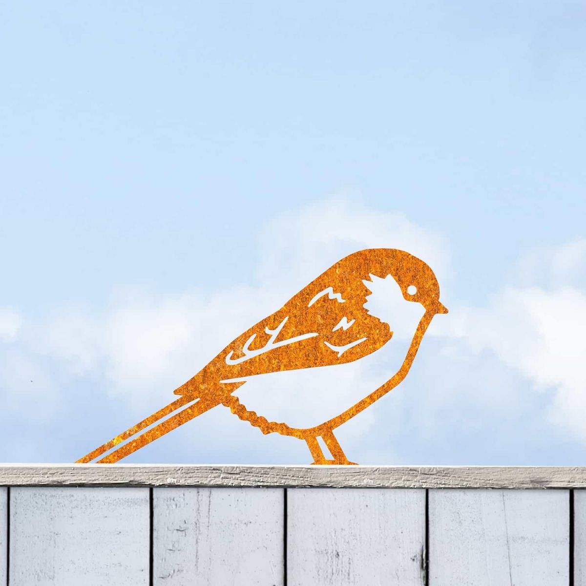 Rustic Long-Tailed Tit Steel Fence Topper in Situ Rustic Long-Tailed Tit Steel Fence Topper in Situ