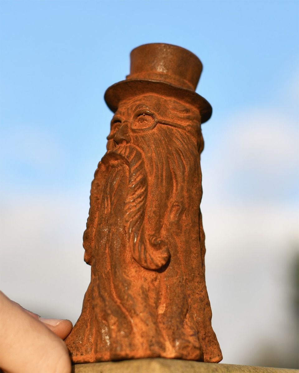 Rustic Bearded Man Garden Sculpture Scale Shot Rustic Bearded Man Garden Sculpture Scale Shot
