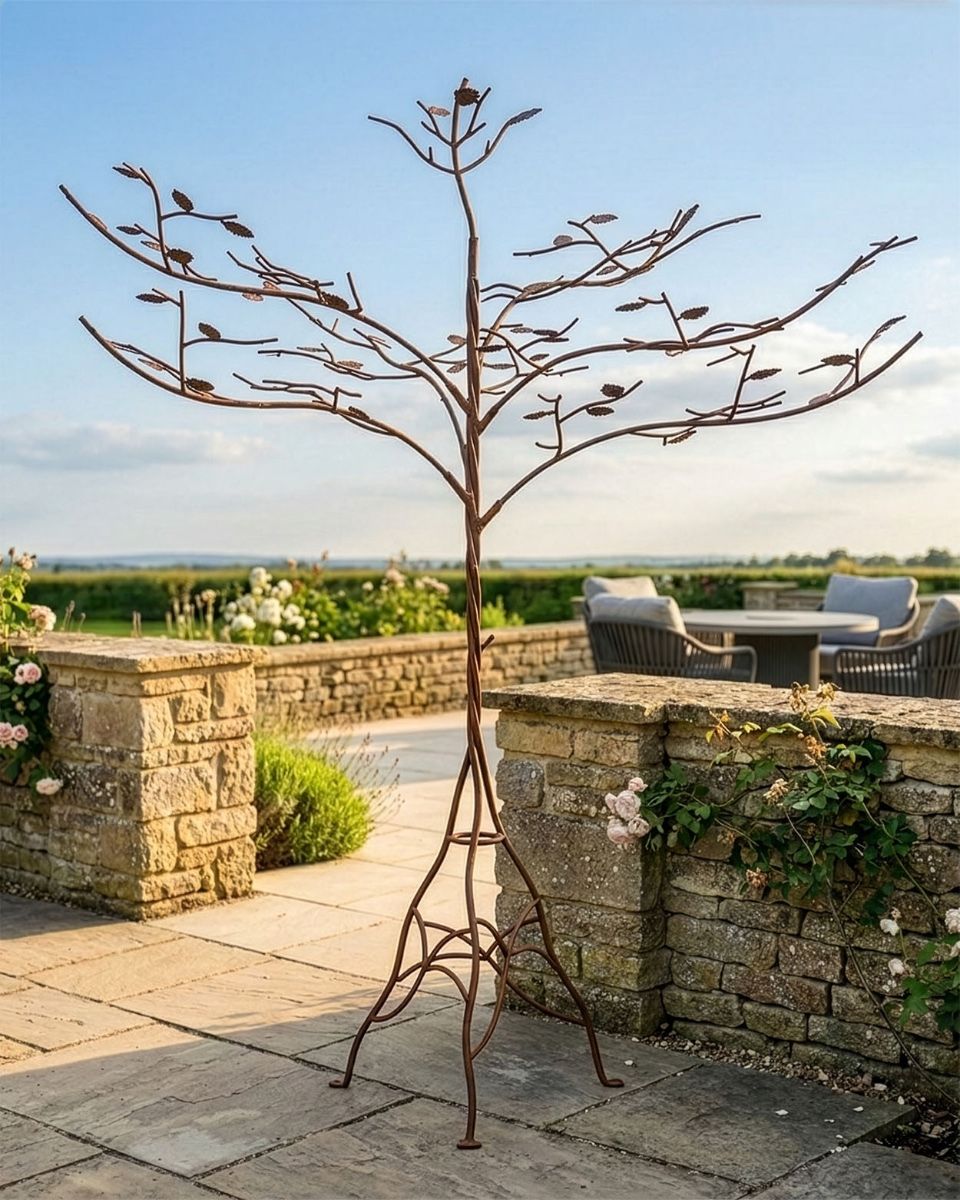 Rustic Metal Tree Sculpture Garden Ornament with Leaves - 170cm Digital Illustration