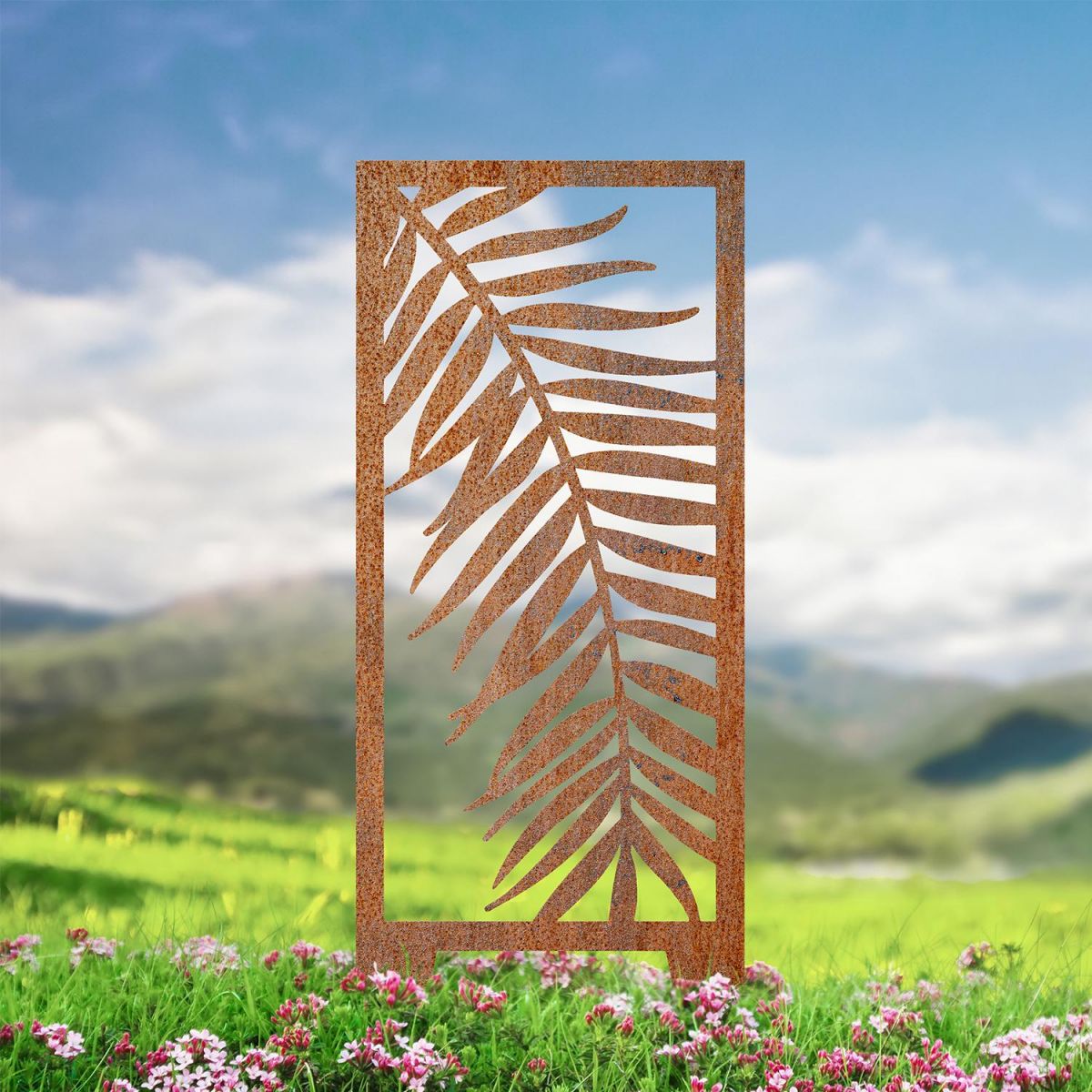 Rustic Palm Leaf Garden Screen By Pink Flowers