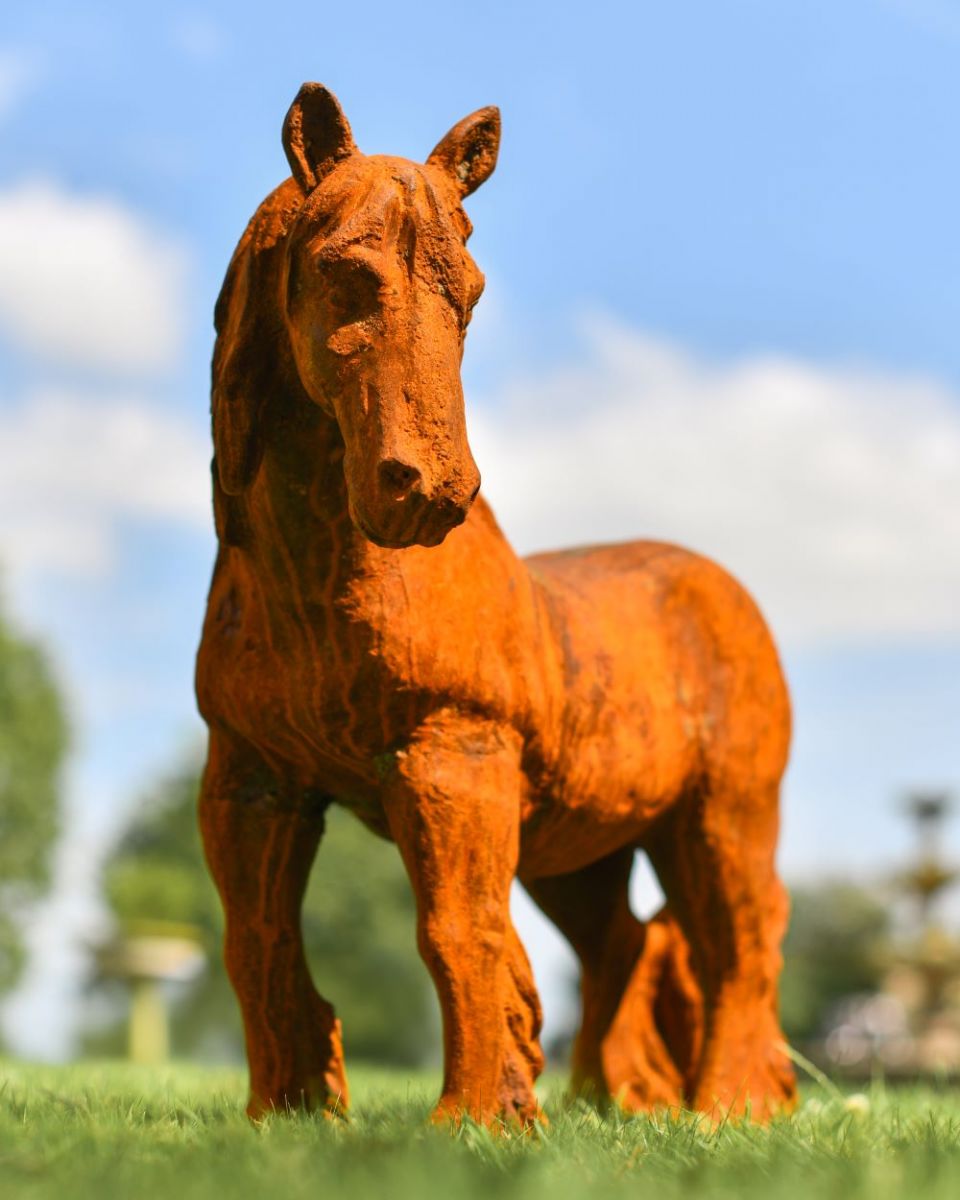 Front view of Miniature Pony Facing Right Rustic Cast Iron Sculpture Front view of Miniature Pony Facing Right Rustic Cast Iron Sculpture
