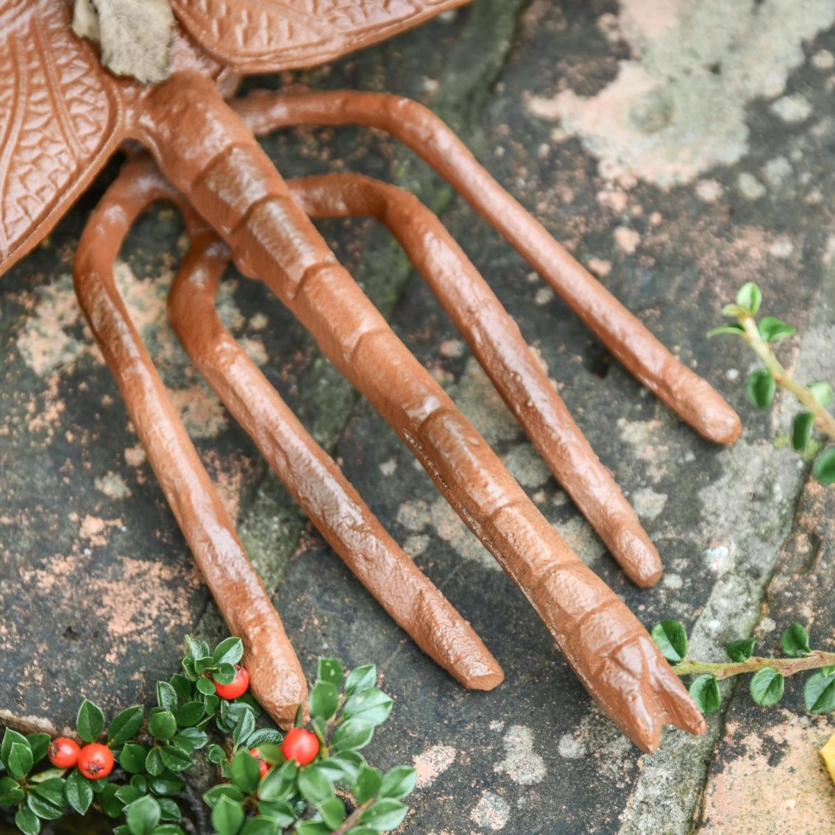 Close-Up of Rustic Effect Finish on "Prehistoric" Dragonfly Garden Sculpture