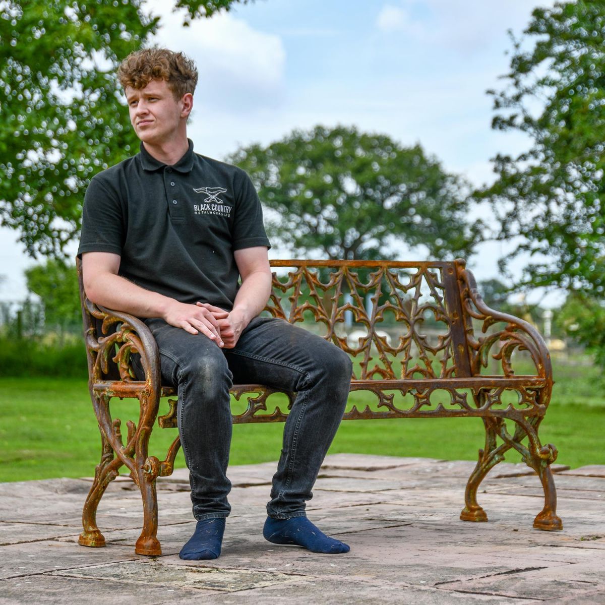Rustic "Quatrefoil" Victorian Cast Iron Two Seat Bench to Scale