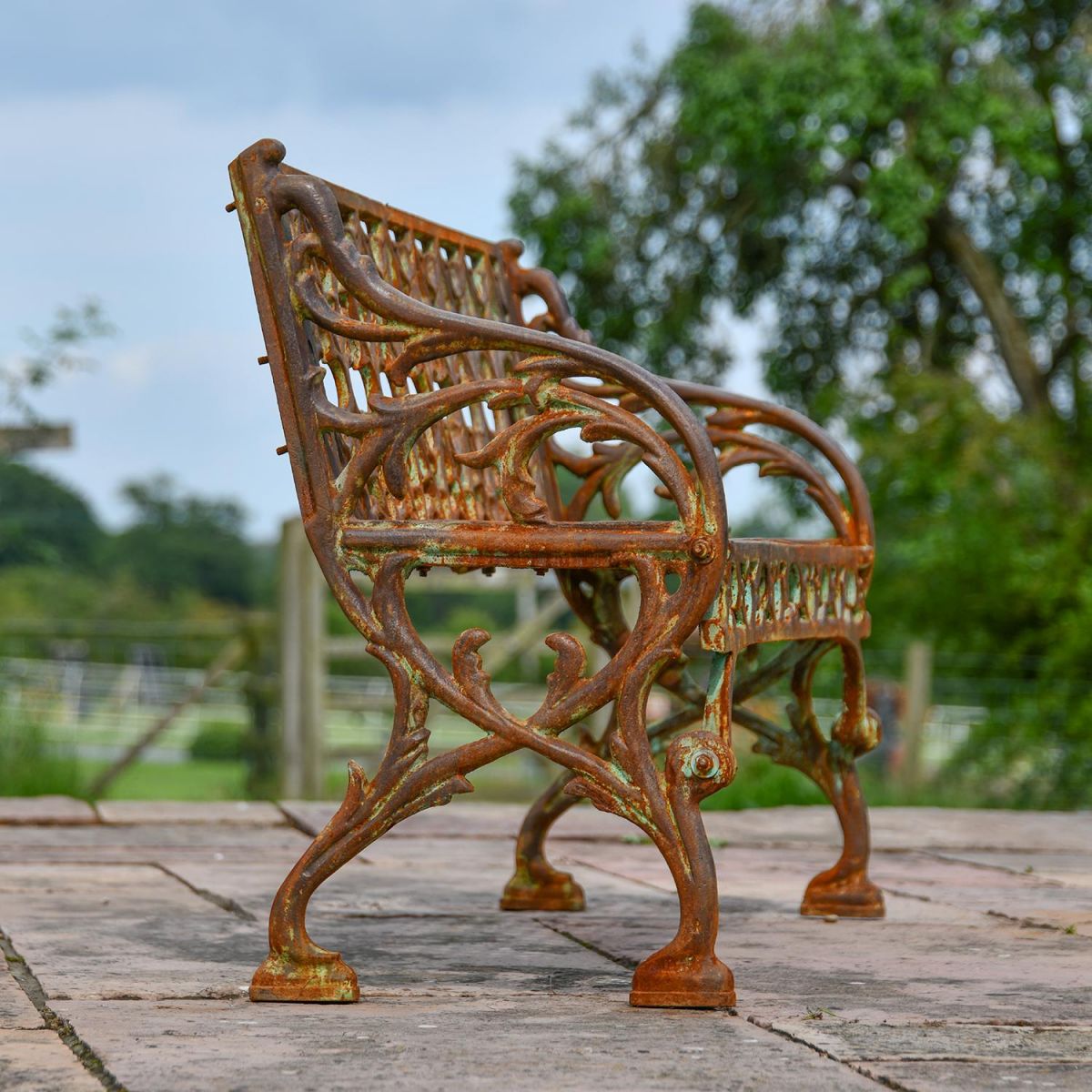 View of the Arms on the Rustic "Quatrefoil" Victorian Cast Iron Two Seat Bench