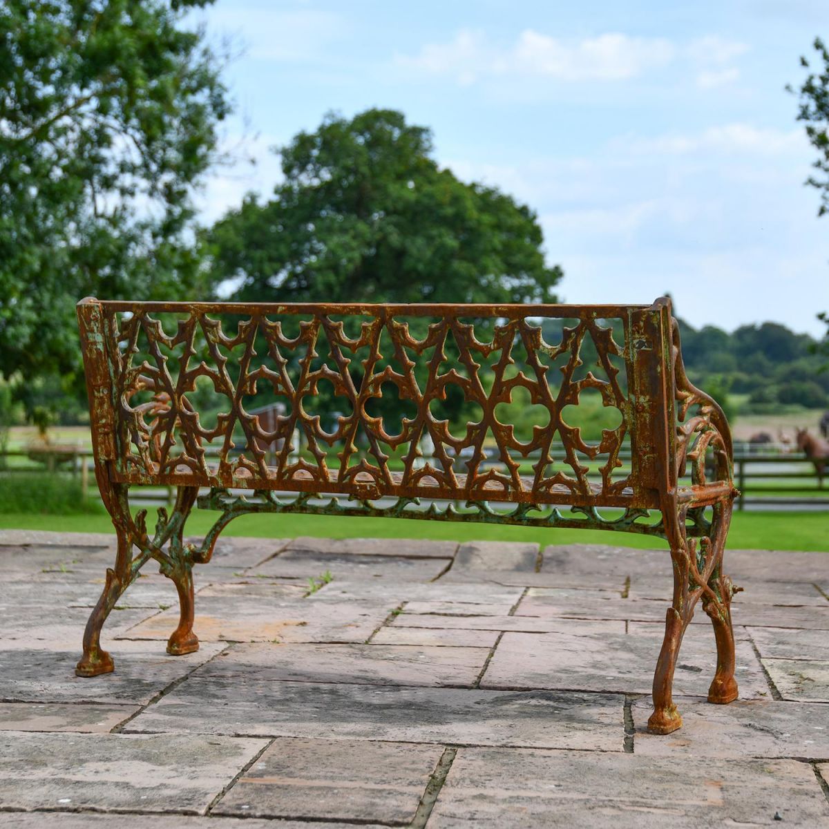 View of the Back of the Rustic "Quatrefoil" Victorian Cast Iron Two Seat Bench