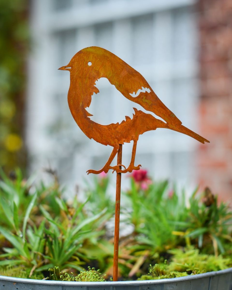 Rustic Robin Artistic Plant Pot Spike - Set of Two