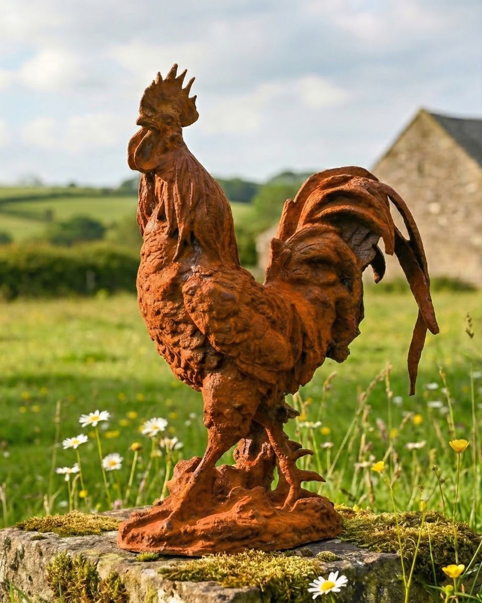 Rustic Rooster Cast Iron Sculpture ai illustration