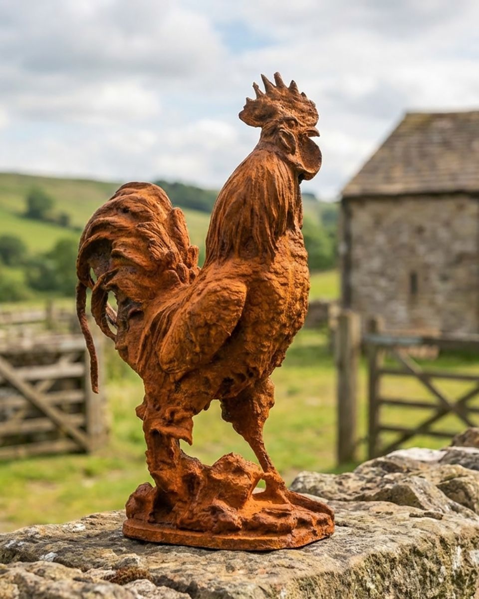 Rustic Rooster Cast Iron Sculpture ai illustration