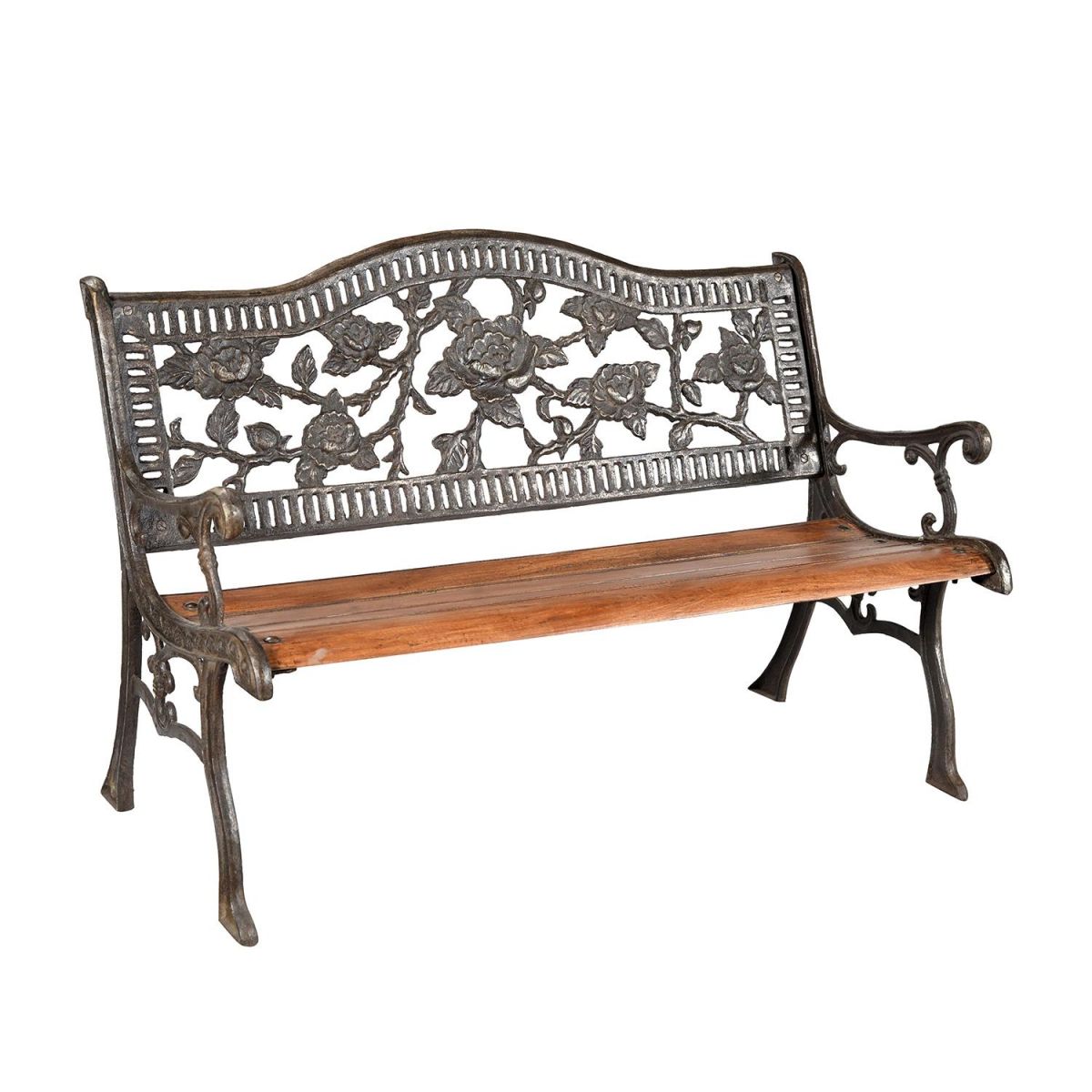 Rose Cast Iron & Wood Bench in a Rustic Finish