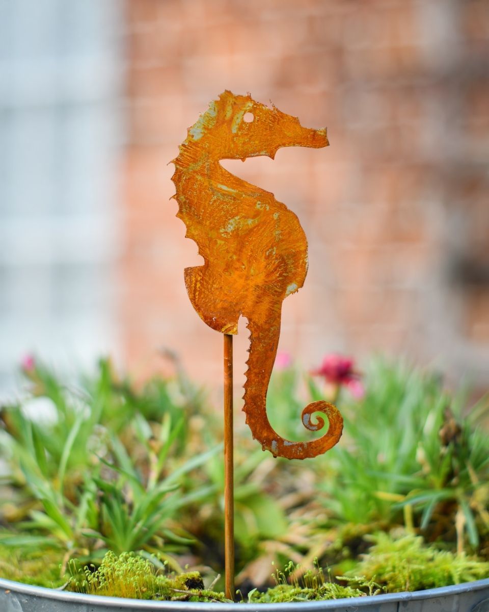 Rustic Seahorse Artistic Plant Pot Spike - Set of Two