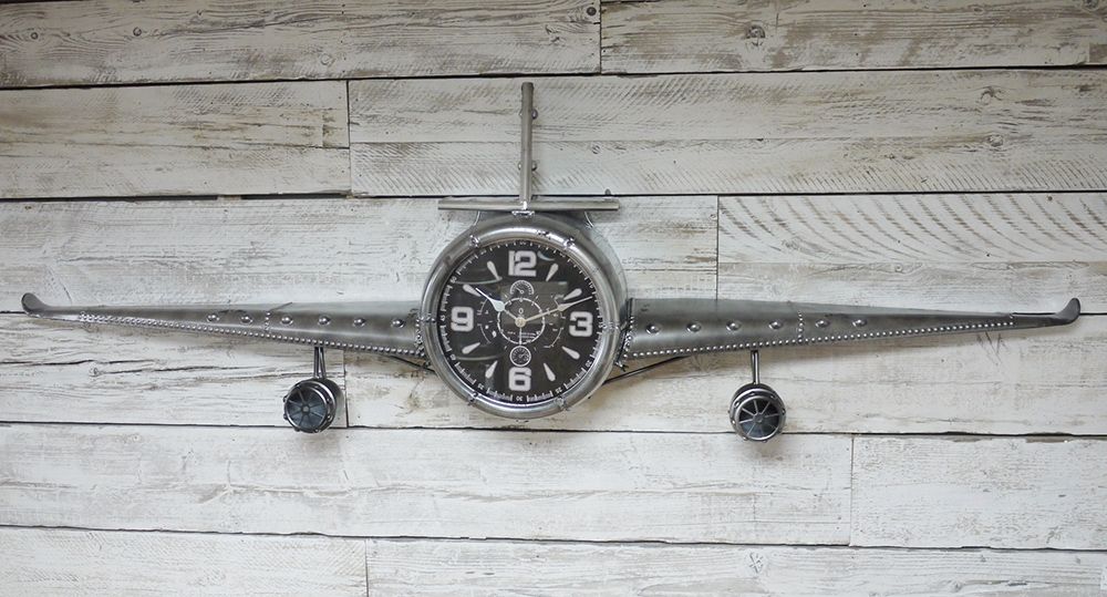 Rustic Silver Aeroplane Wall Clock