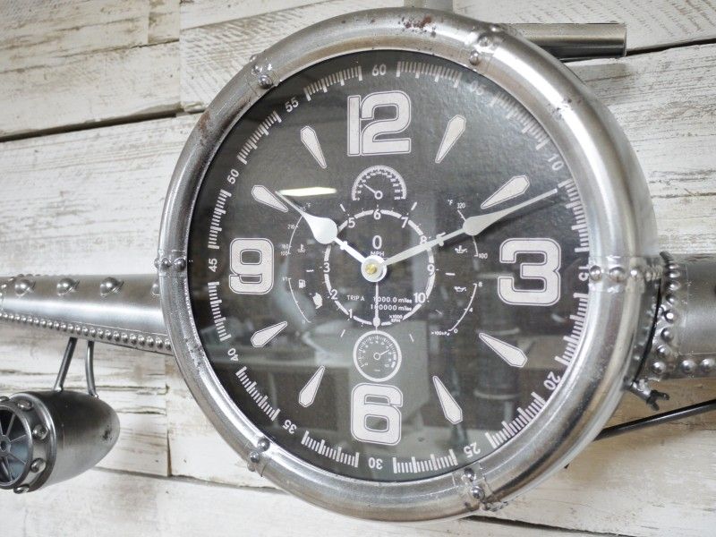 Rustic Silver Aeroplane Wall Clock