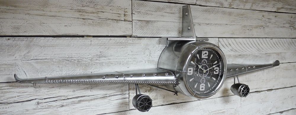 Rustic Silver Aeroplane Wall Clock