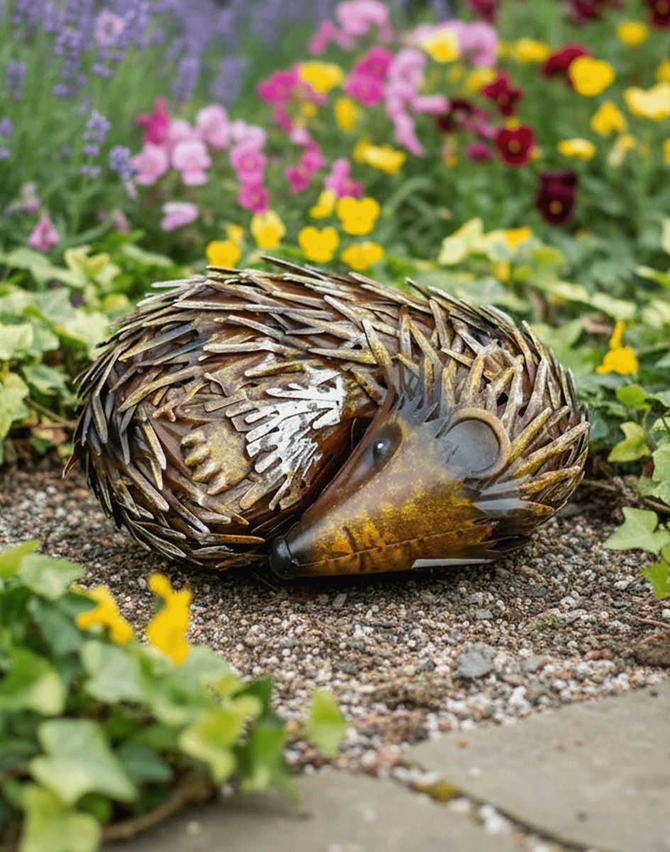 Rustic Sleeping hedgehog Steel Garden Ornament Digital Illustration