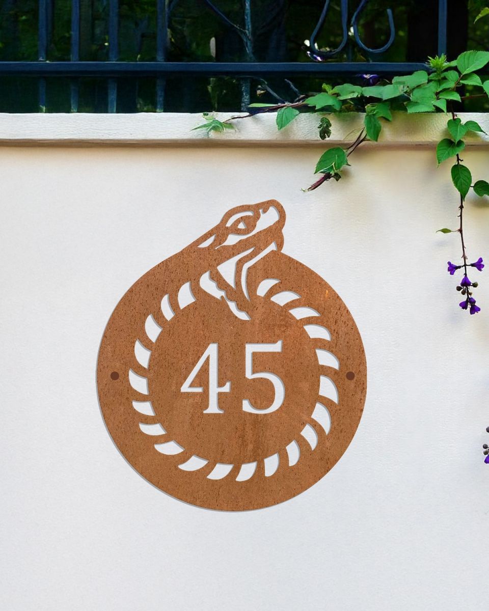 Rustic finish snake house number sign