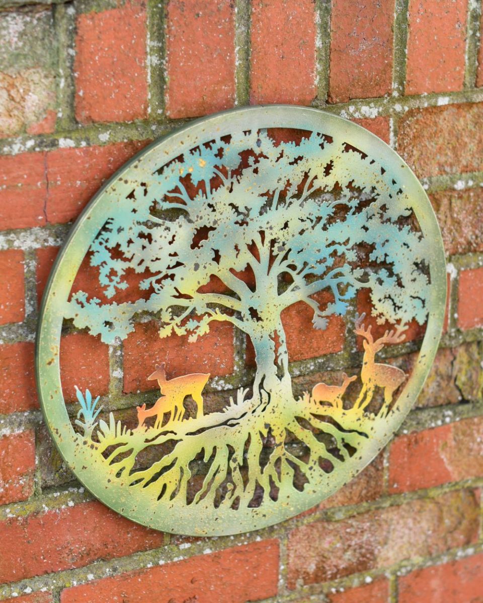 Rustic Deer Under Tree Wall Art Three Quarter View