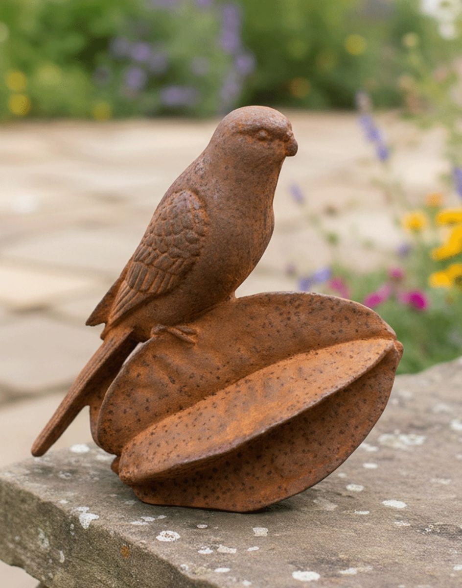 Rustic Tropical Bird Cast Iron Garden Sculpture Digital Illustration