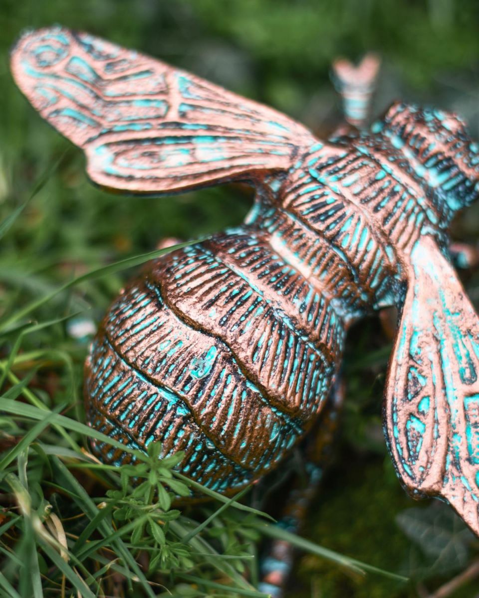 Close-Up of Amazing Detail on Bumble Bee Garden Sculpture