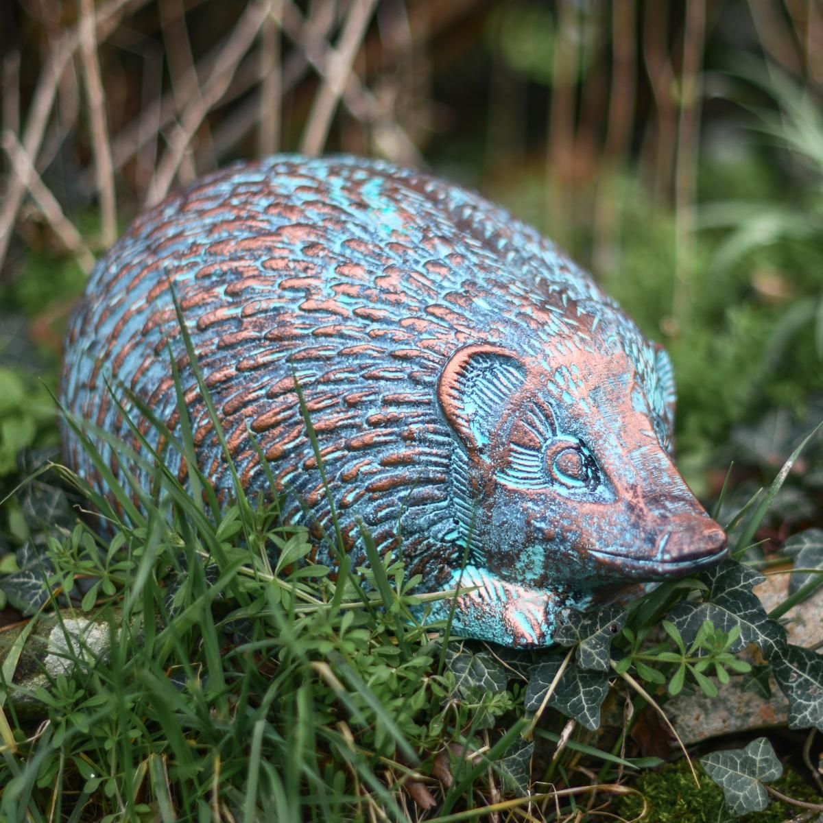 Rustic Verdigris Cast Aluminium Hedgehog Garden Sculpture - 14cm